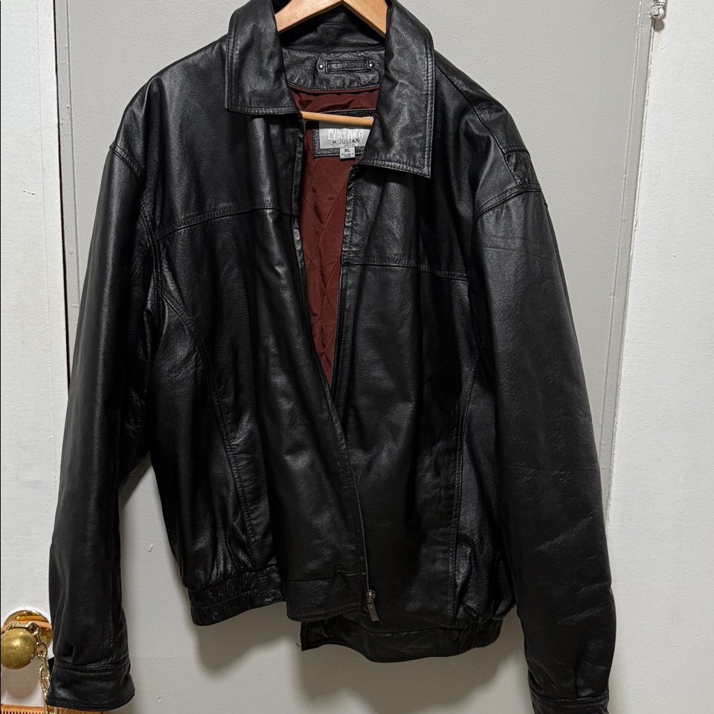Wilsons Leather Black Jacket With Maroon Lining